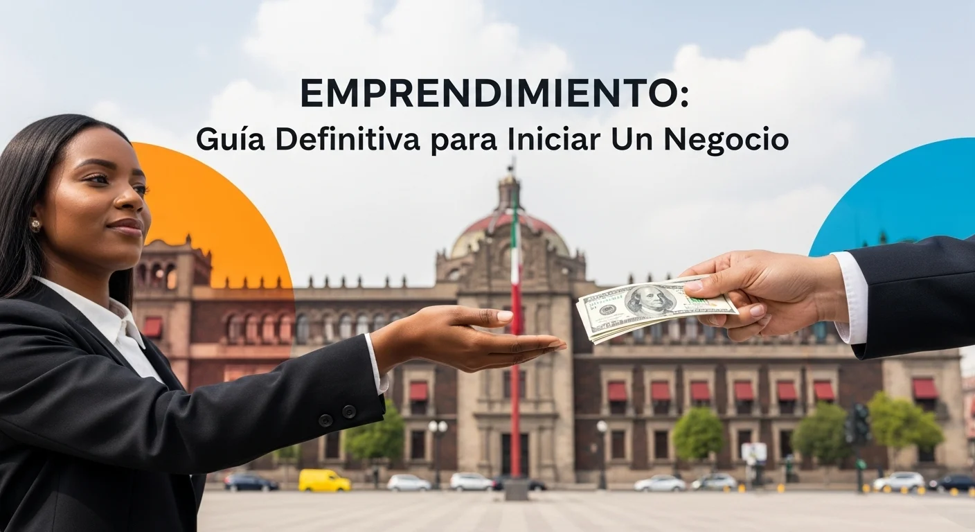 Manos recibiendo un apoyo económico frente a un edificio gubernamental en México, representando los apoyos de gobierno para iniciar un negocio.