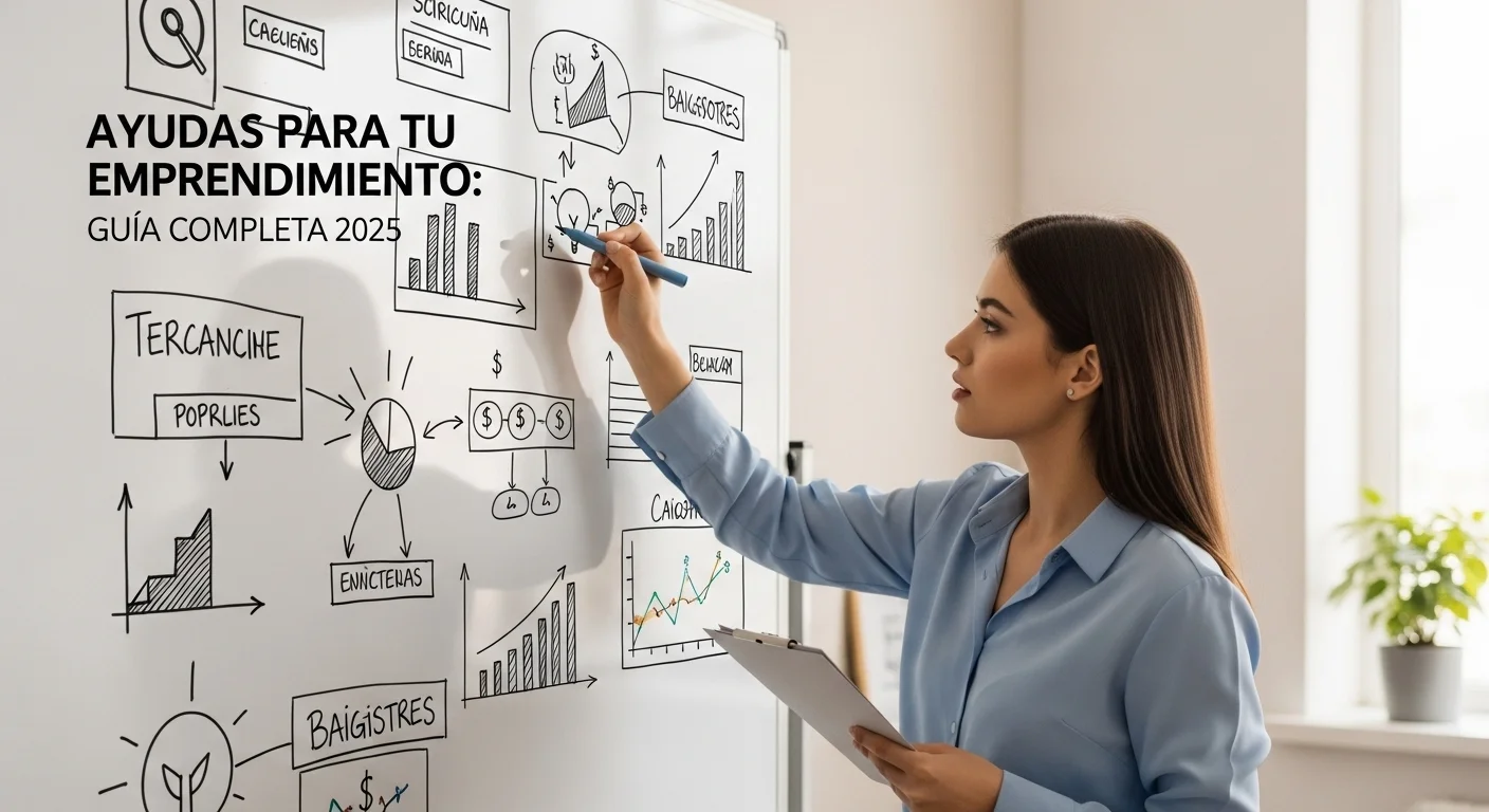 Una persona emprendedora planificando su negocio en una pizarra, simbolizando las ayudas para el emprendimiento.