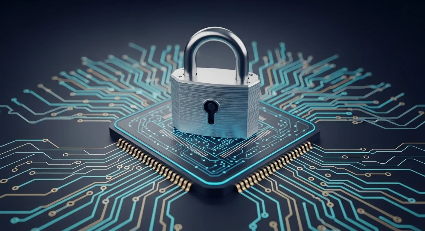 Ilustración de un candado digital sobre un circuito de datos, simbolizando la ciberseguridad empresarial en el contexto de la transformación digital.