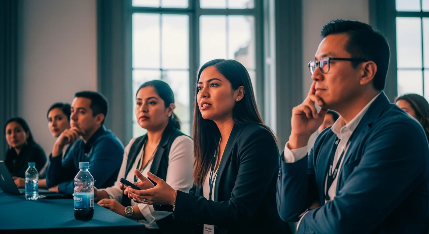 Emprendedores en un congreso de alimentos discutiendo sobre el futuro de las startups de foodtech en México