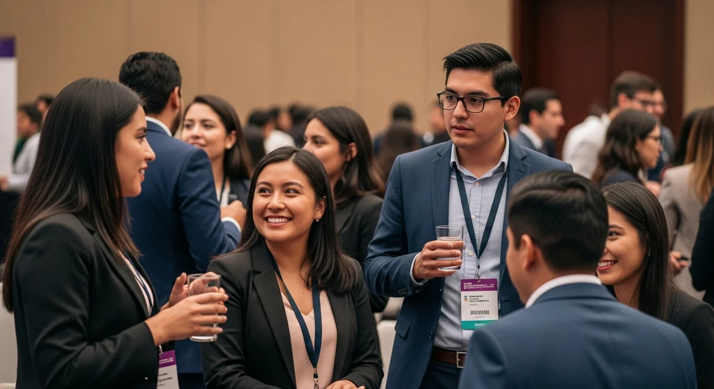 Jóvenes emprendedores haciendo networking en un congreso sobre educación y startups en México
