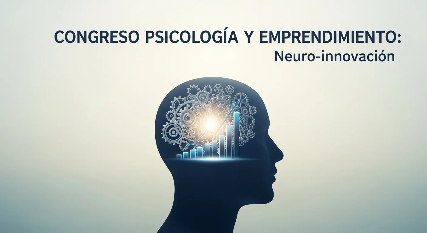 Una imagen conceptual que muestra la silueta de una cabeza humana con engranajes y un gráfico de crecimiento en su interior, simbolizando la conexión entre la psicología y el éxito del emprendimiento.