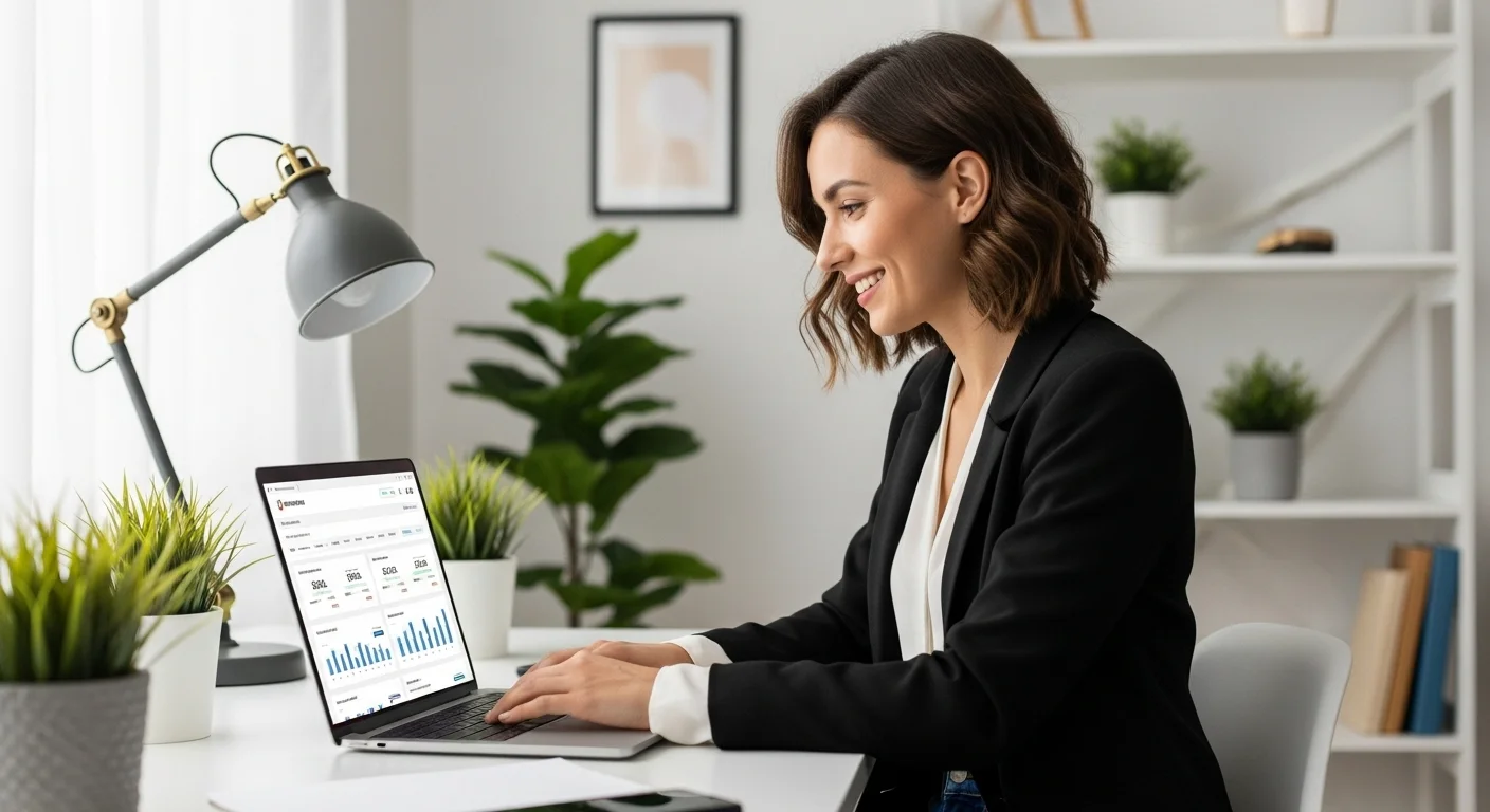 Una mujer emprendedora trabajando desde su casa en México, gestionando su negocio online desde una laptop, representando los negocios que se pueden hacer desde casa.