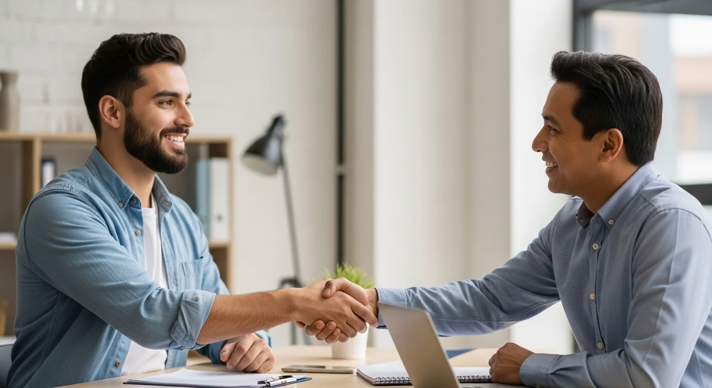 Un apretón de manos entre un emprendedor y un inversor, simbolizando la confianza generada por una sólida estrategia de ciberseguridad en startups mexicanas.