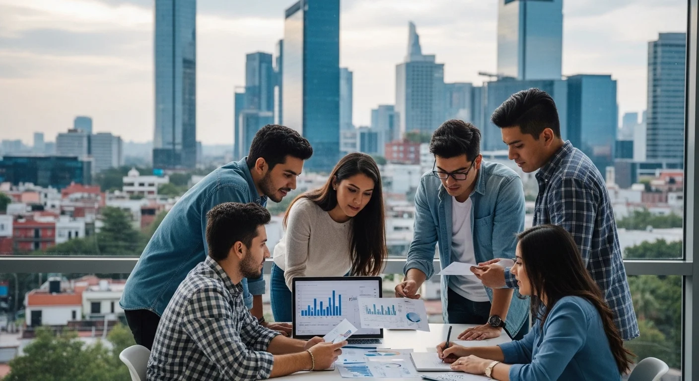 Imagen representando el ecosistema de emprendimiento en México con una startup despegando