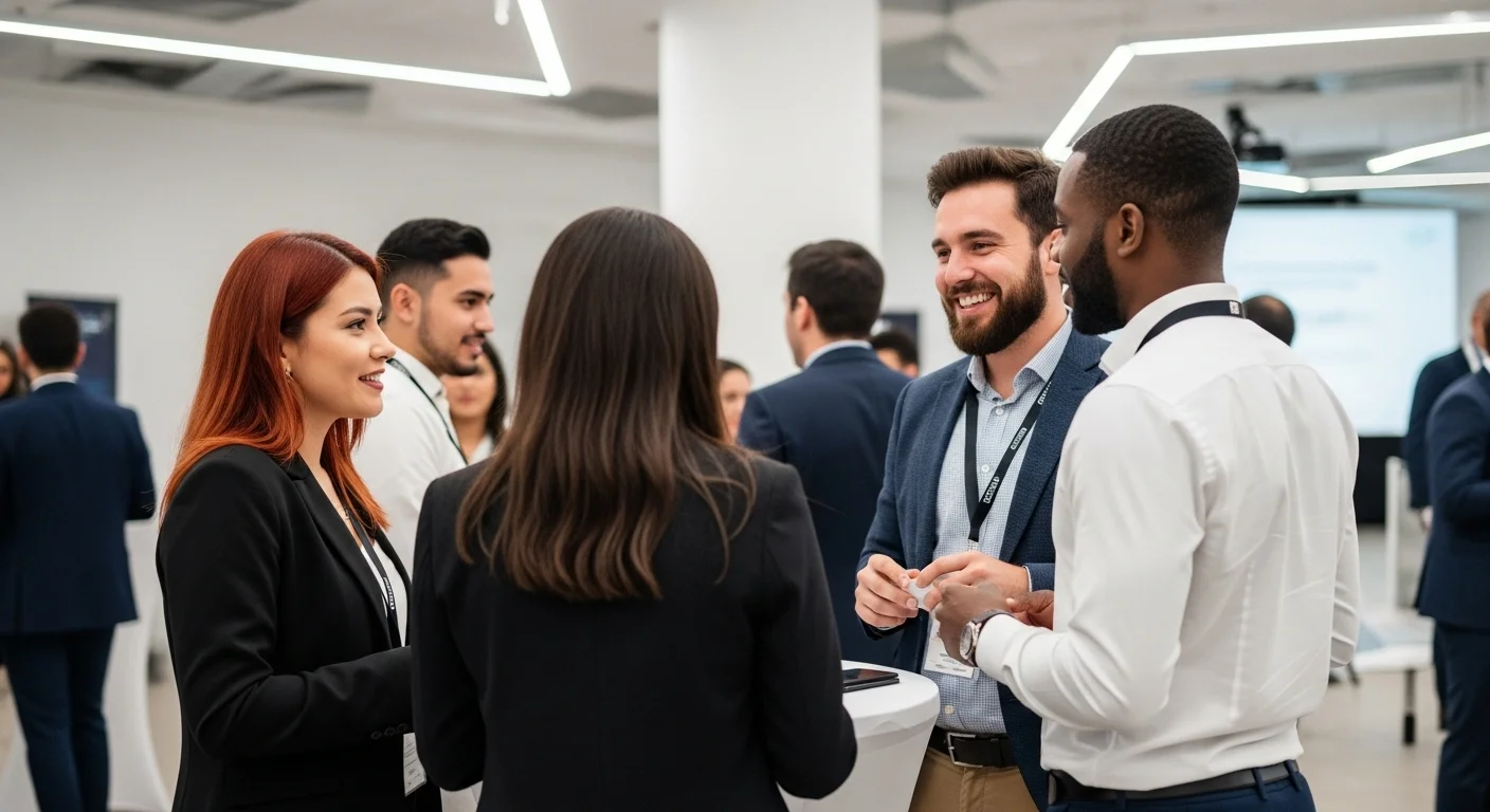 Un grupo de emprendedores en un evento de networking en México, representando la conexión con el ecosistema de startups, incubadoras y aceleradoras.