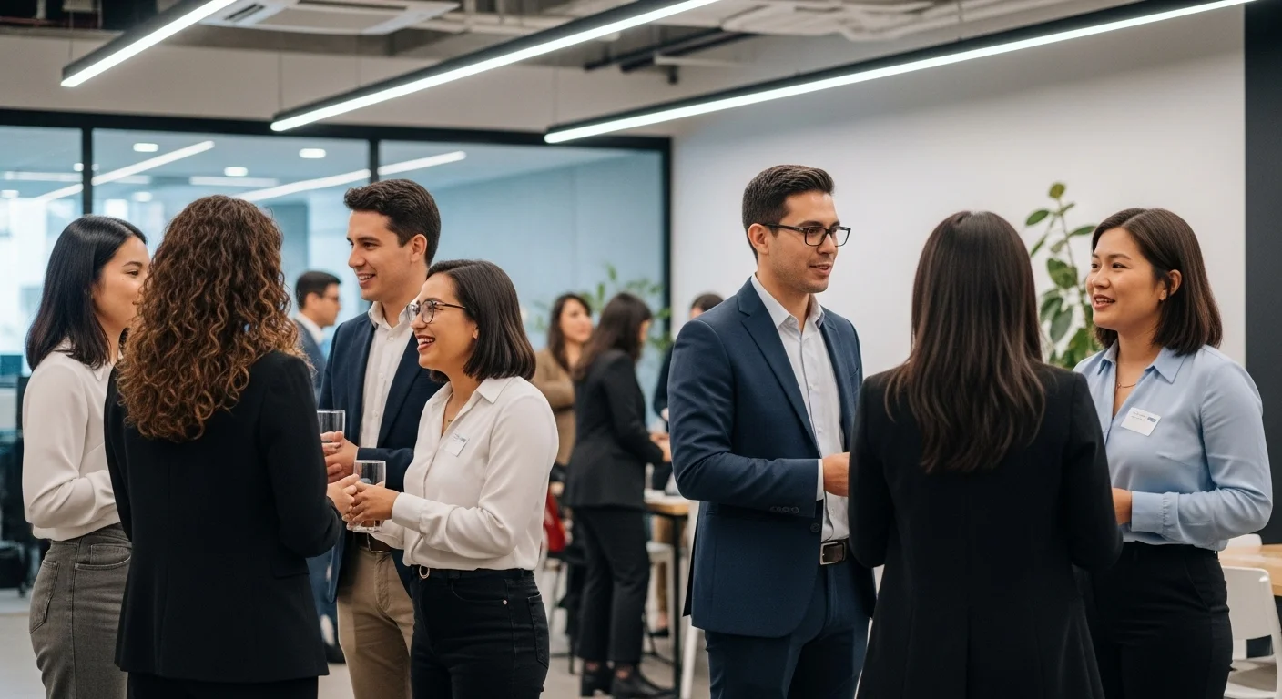 Un grupo de emprendedores en un evento de networking en México, representando el apoyo de incubadoras, aceleradoras y venture capital.