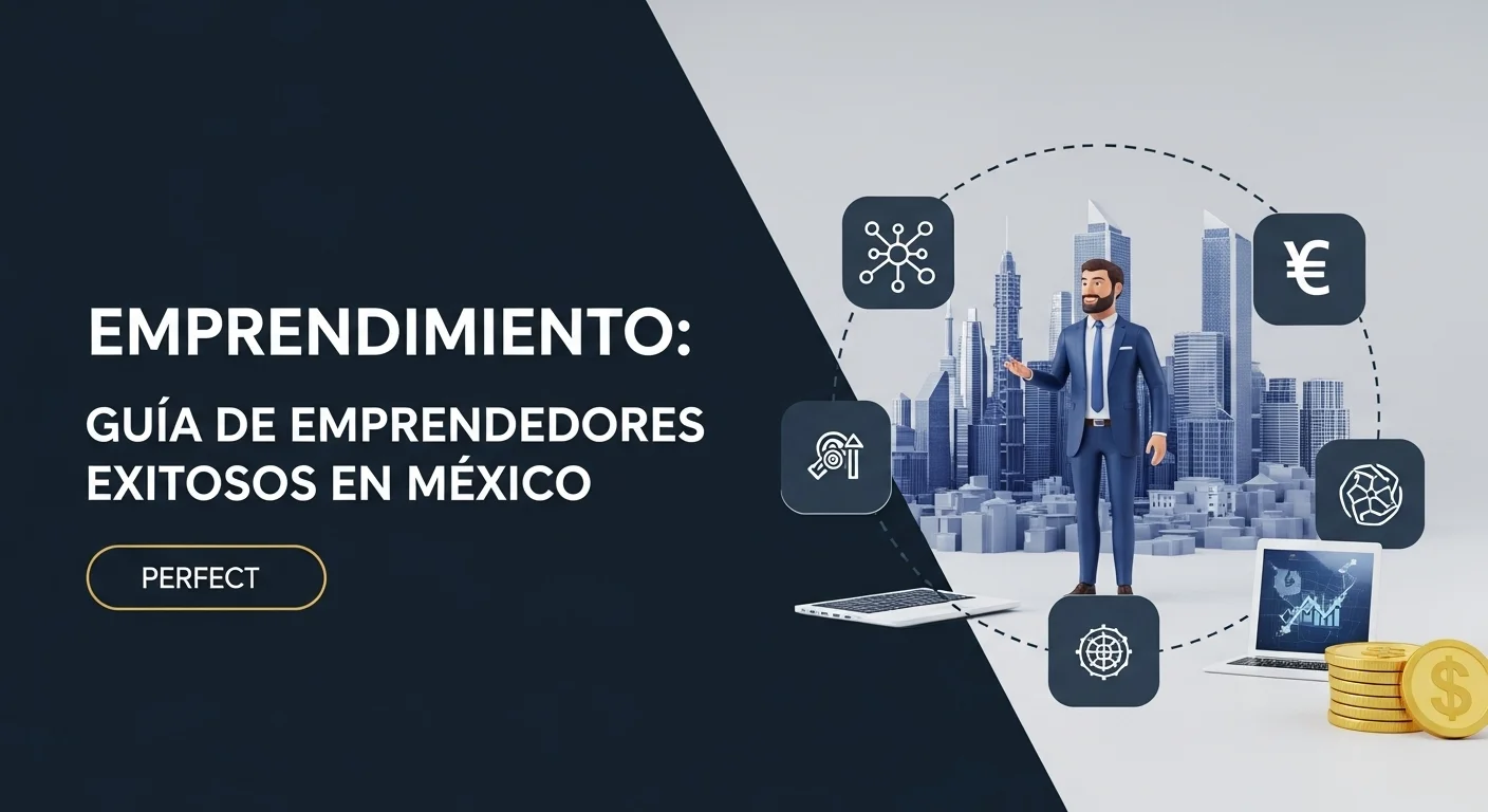 Imagen representando el ecosistema de emprendimiento y startups en México, con iconos de tecnología y finanzas.