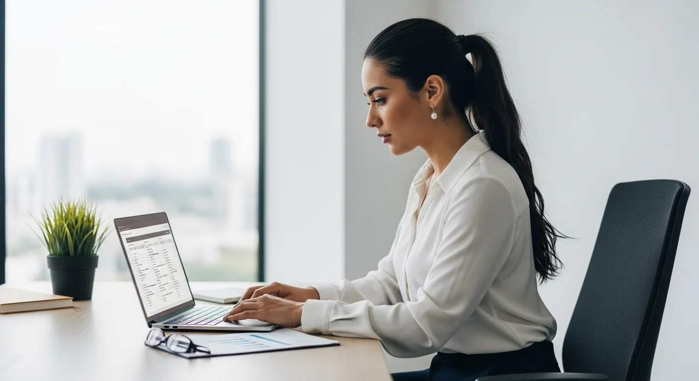 Una persona en México analizando datos en una laptop, simbolizando el emprendimiento digital a través de contestar encuestas pagadas.
