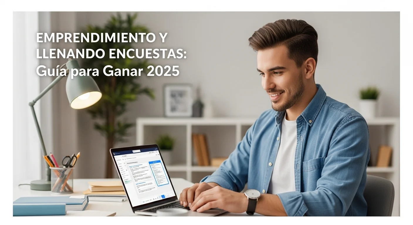 Persona en una laptop realizando un emprendimiento de llenar encuestas desde casa en México, representando el inicio de una startup.