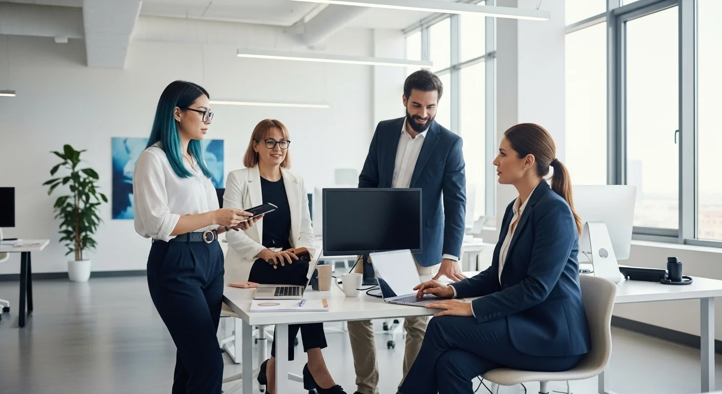Grupo de emprendedores mexicanos colaborando en una oficina moderna, representando el dinamismo del Digital Sector y las startups.