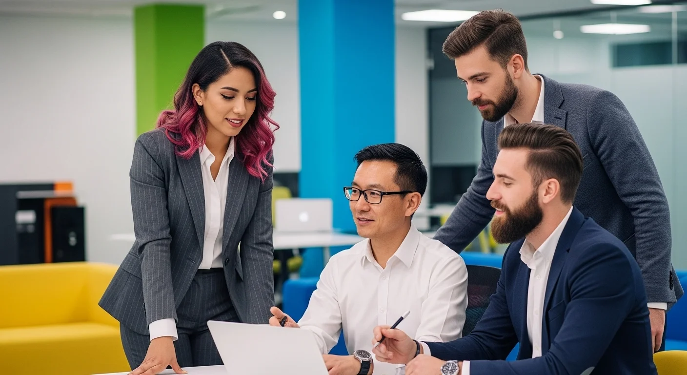 Un grupo de emprendedores colaborando en una oficina moderna, representando el dinamismo del ecosistema de startups en México y la búsqueda de 'Dinero Rápido Gan' a través de la innovación.