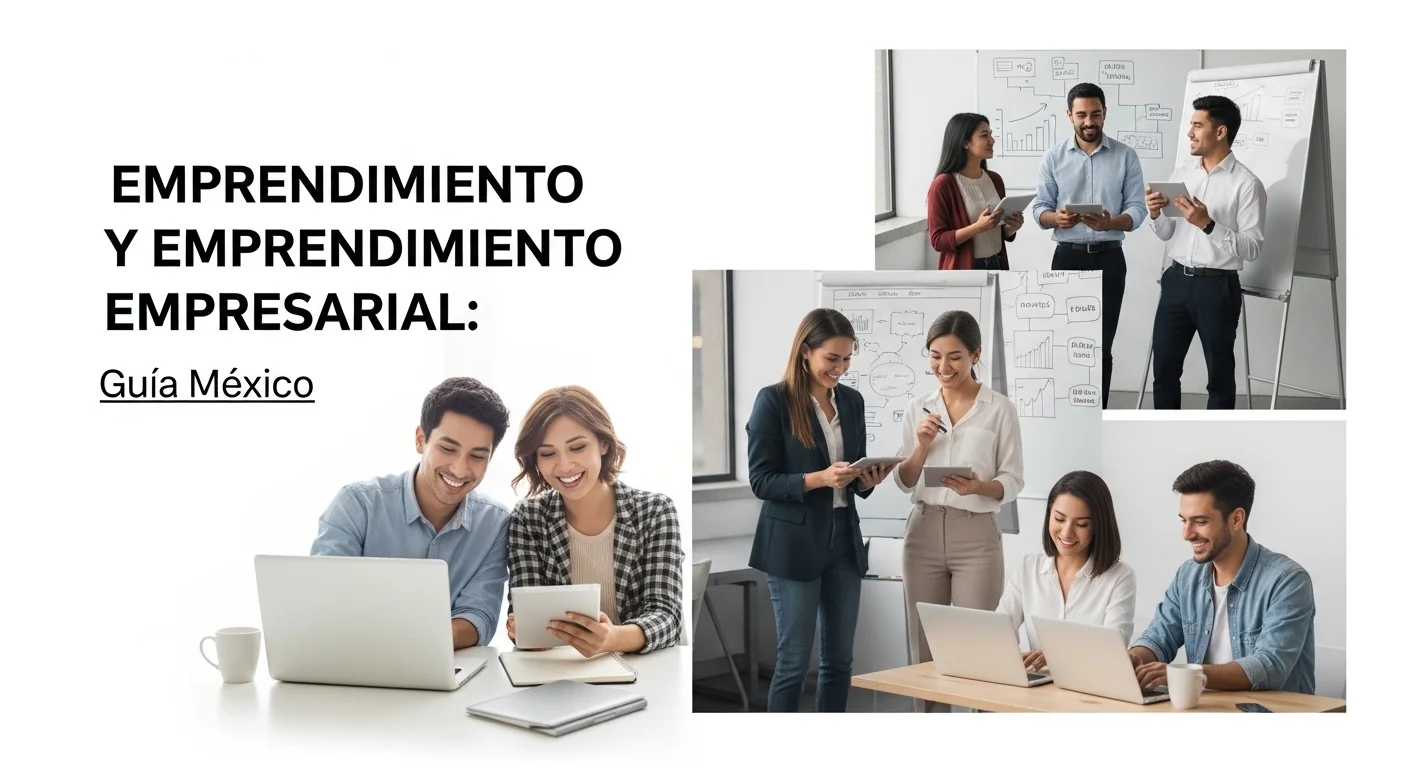 Collage de emprendedores trabajando en una startup, simbolizando el emprendimiento empresarial en México.