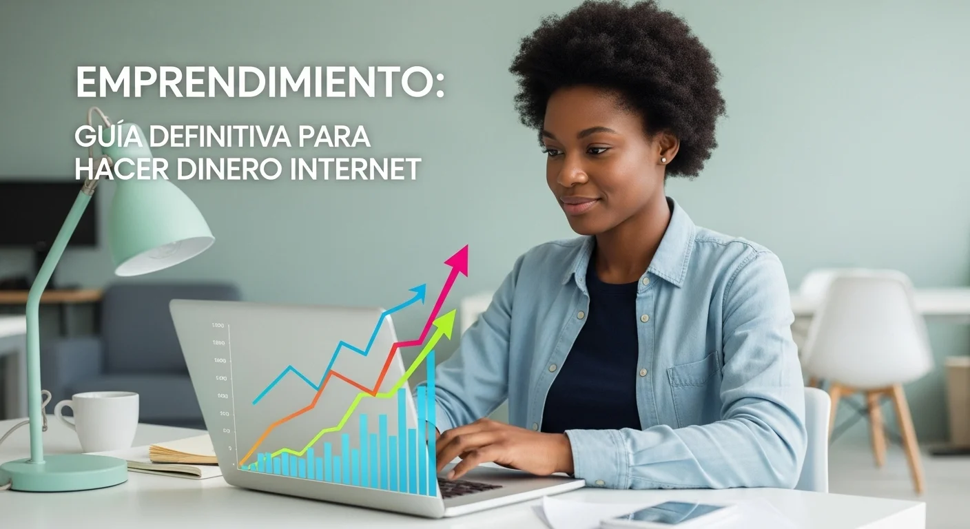 Una persona trabajando en su laptop con gráficos de crecimiento, simbolizando el emprendimiento y cómo hacer dinero por internet desde México.