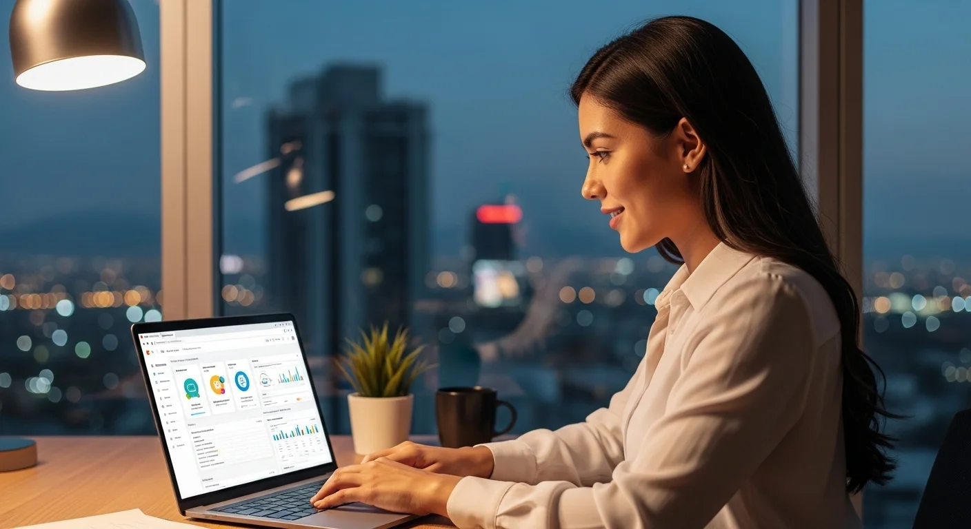 Emprendedor trabajando en su laptop, planificando negocios online exitosos en México.