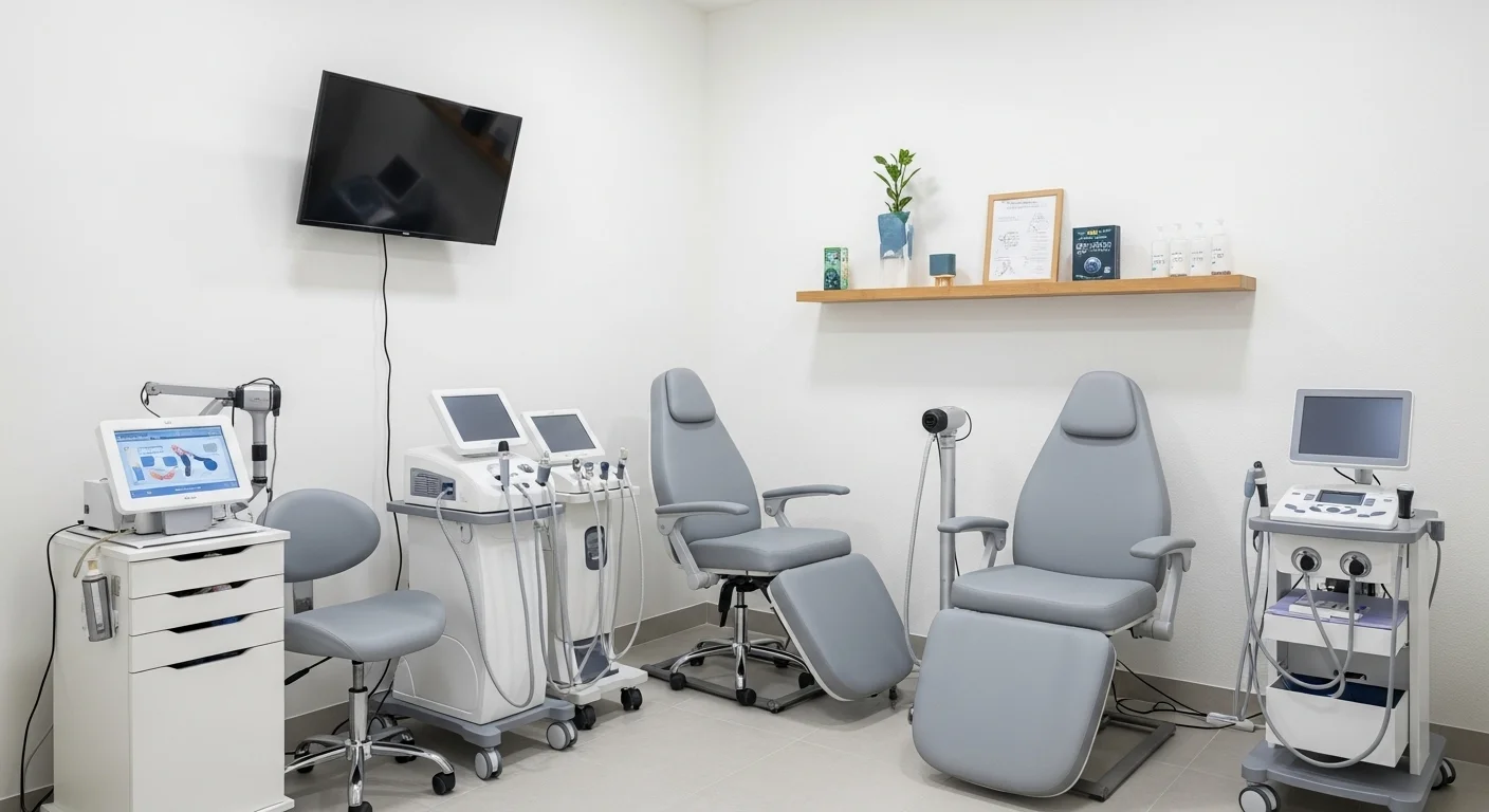 Interior de una clínica de podología moderna y tecnológica, representando el emprendimiento exitoso en el sector salud en México.