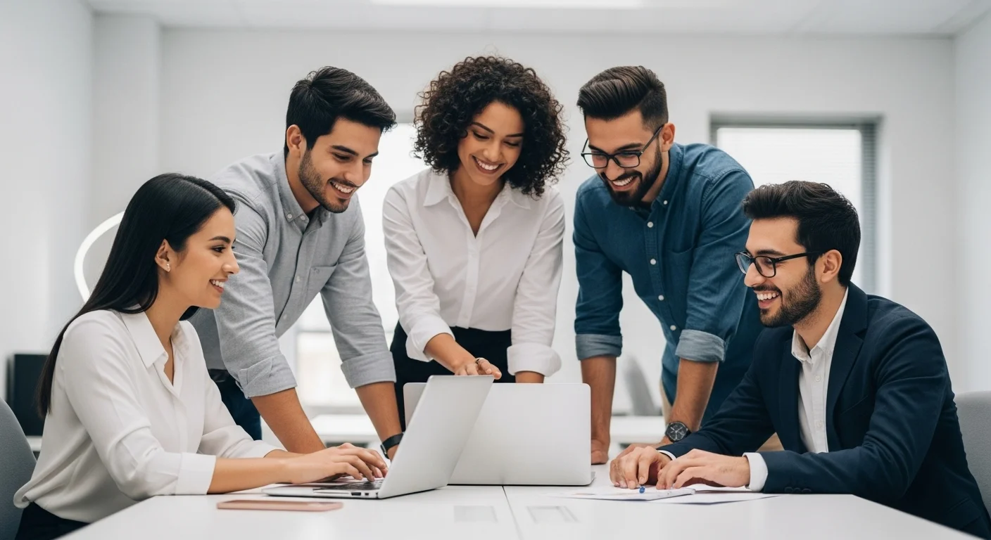 Equipo de startup mexicana colaborando en un proyecto de transformación digital, representando a una empresa de transformación.