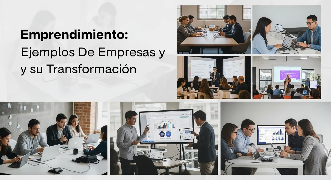 Collage de imágenes que representan el emprendimiento y la transformación digital en México, mostrando startups y tecnología.