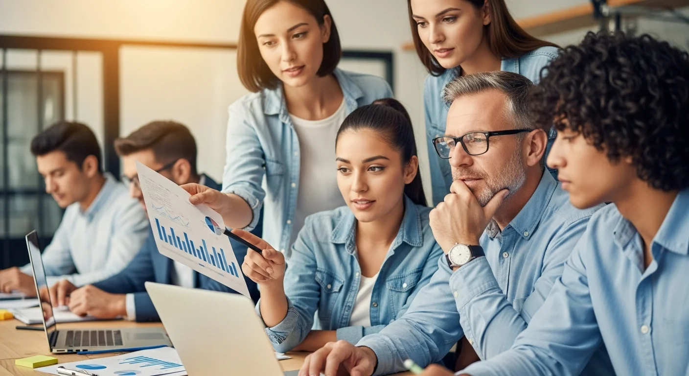 Equipo de una startup en México colaborando en su estrategia de crecimiento para su negocio en internet.