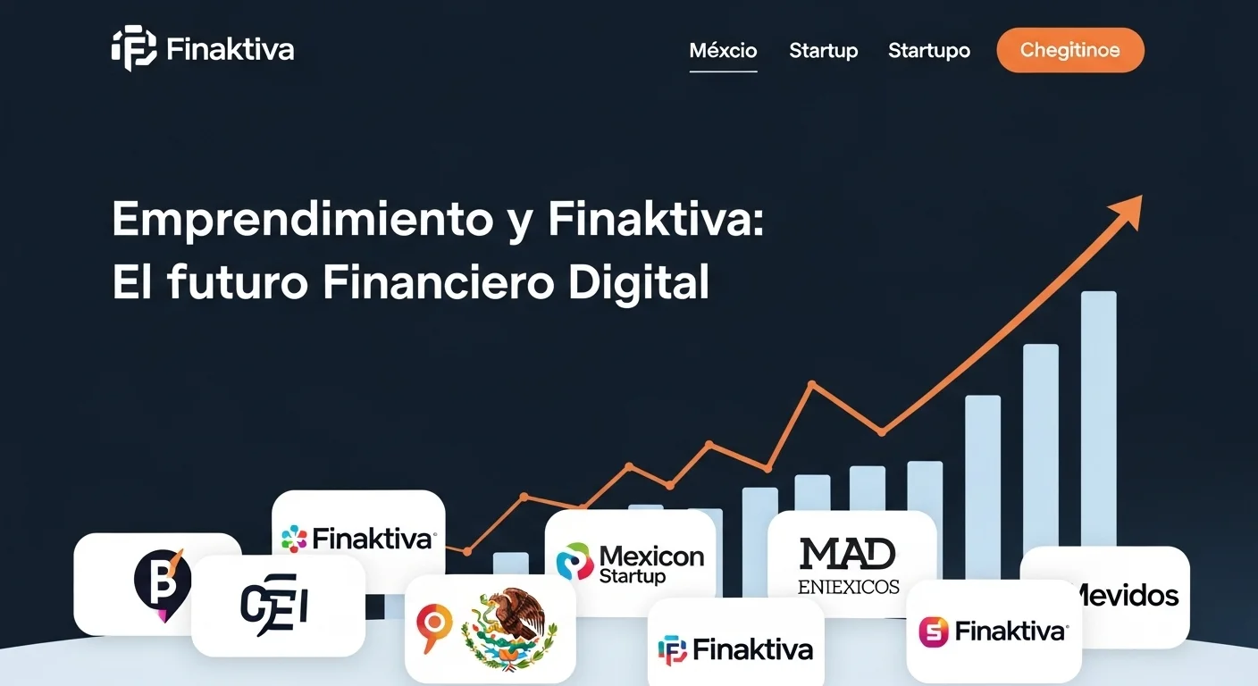 Collage de logos de Finaktiva y startups mexicanas con un gráfico de crecimiento, simbolizando el potencial del emprendimiento.