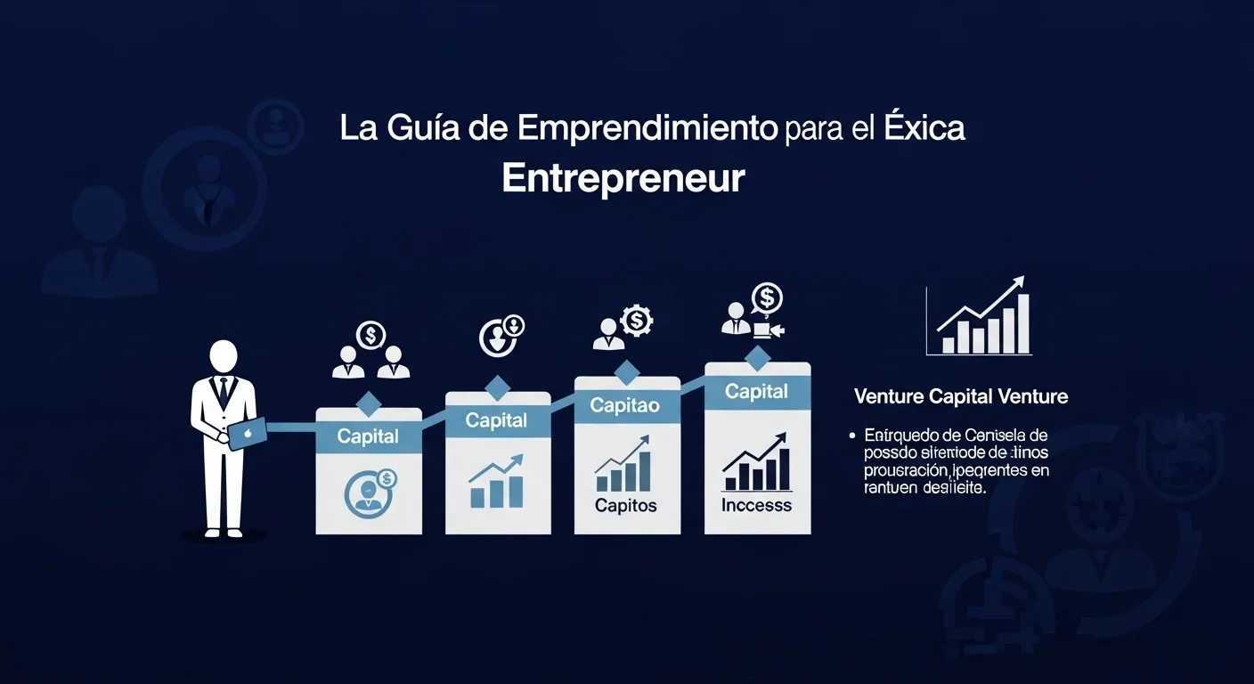 Infografía que muestra las diferentes etapas de financiamiento para un entrepreneur, desde el capital semilla hasta las rondas de Venture Capital, con iconos de inversionistas y crecimiento.