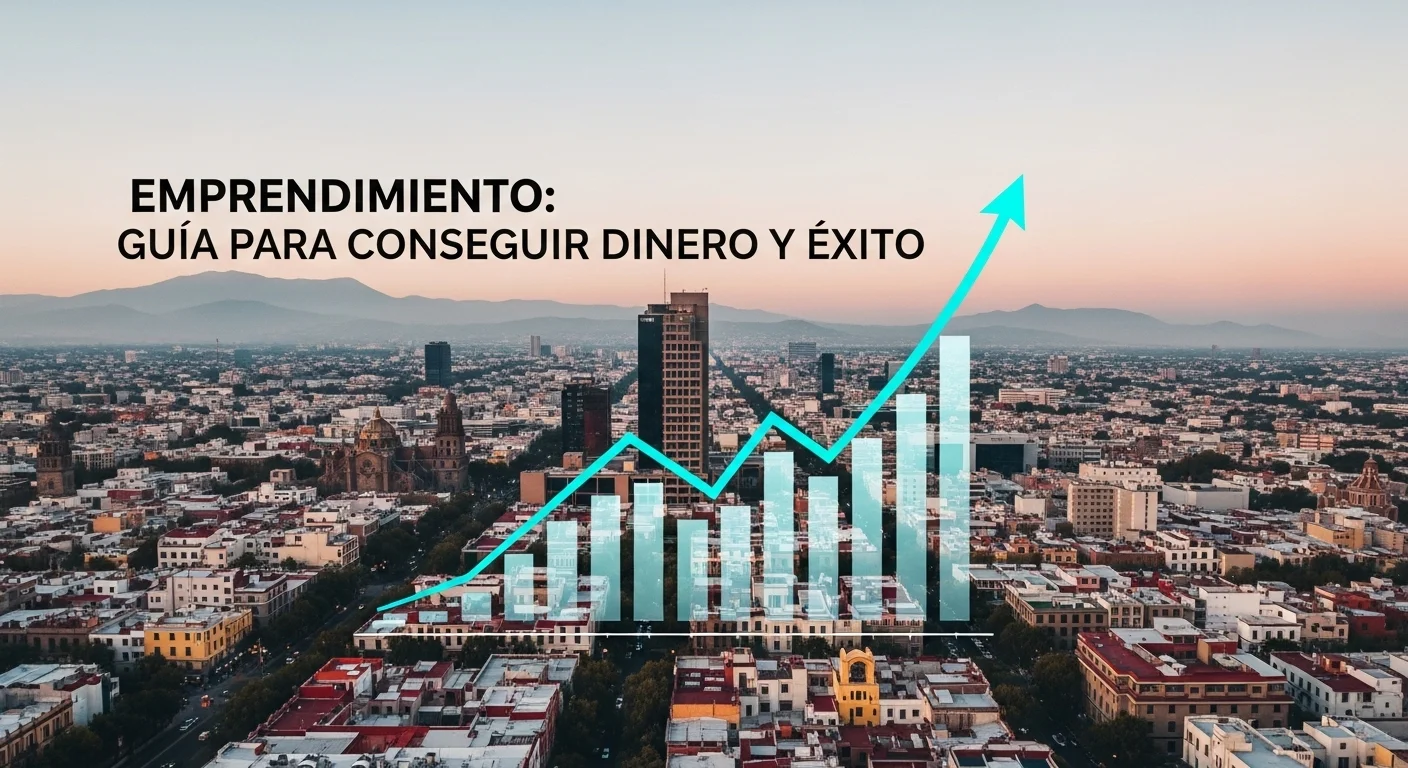 Una gráfica ascendente superpuesta en una imagen de la Ciudad de México, simbolizando el crecimiento del financiamiento y el emprendimiento.