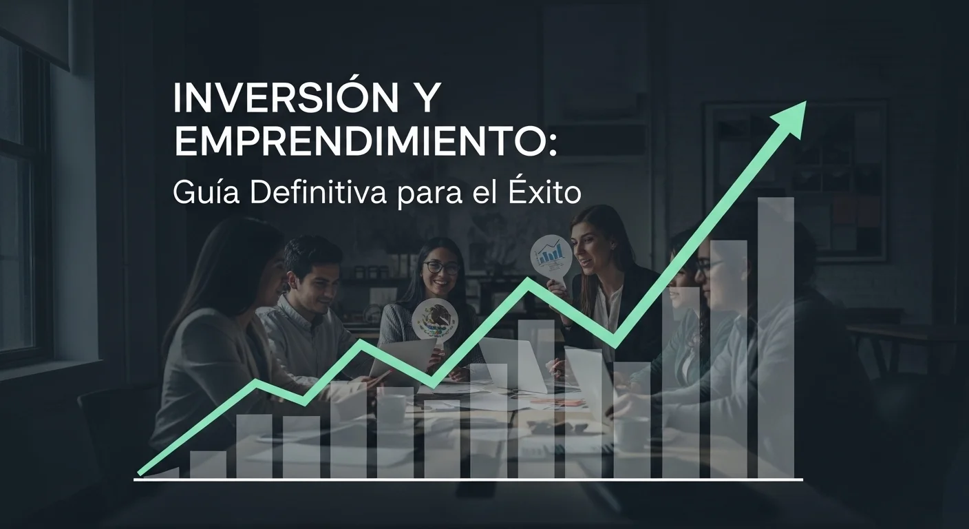 Una gráfica ascendente superpuesta sobre una imagen de emprendedores colaborando en una startup en México, simbolizando el éxito de la inversión y el emprendimiento.