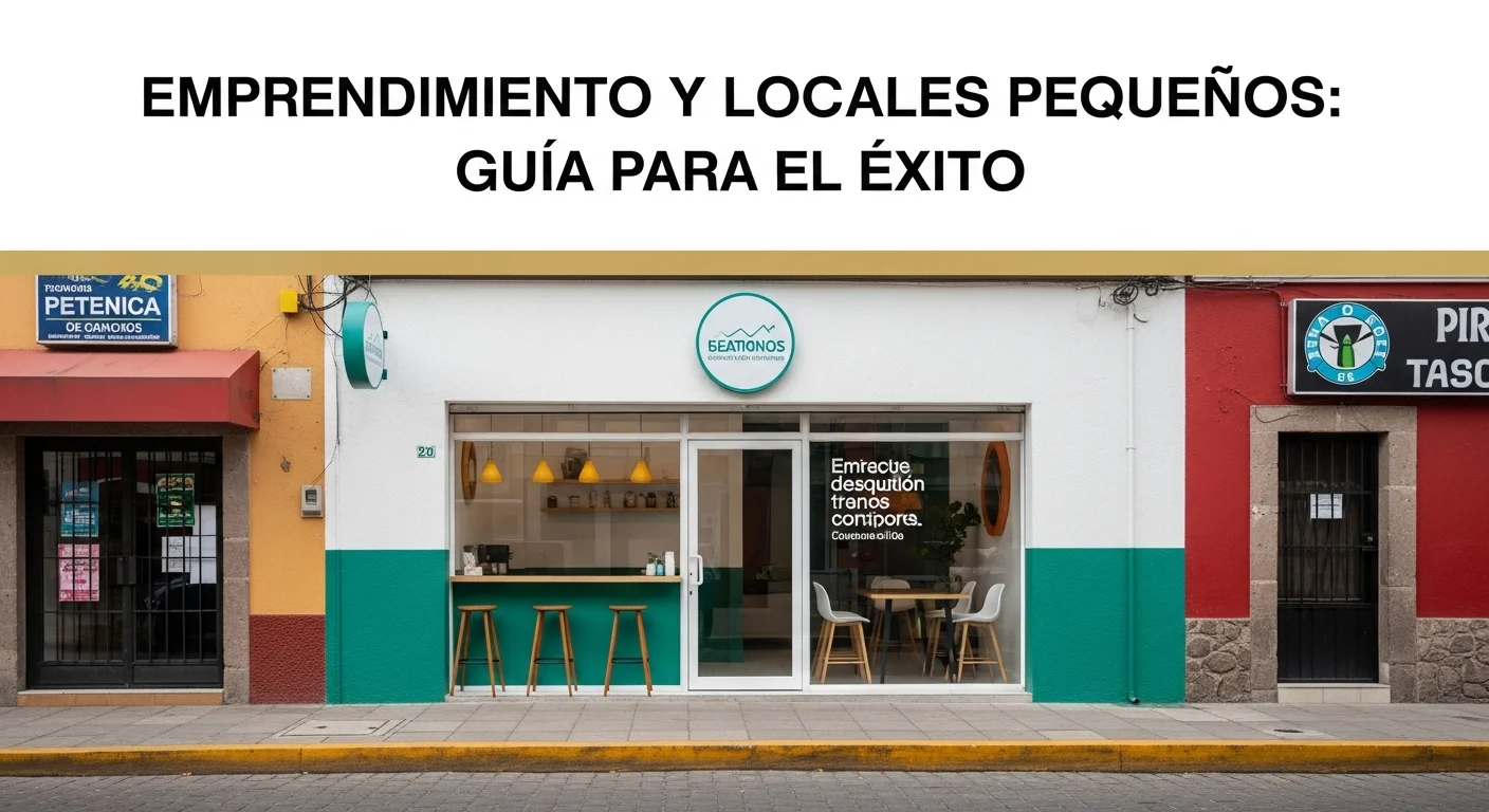 Fachada de un local pequeño y moderno, optimizado para un emprendimiento de startup en una ciudad mexicana