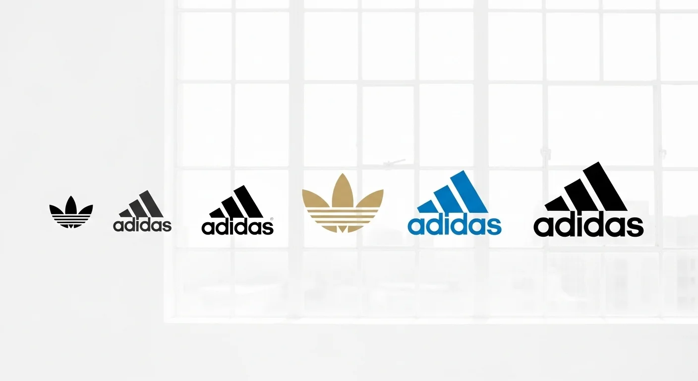 Evolución de los logos de Adidas a lo largo del tiempo, simbolizando la adaptabilidad en el emprendimiento.