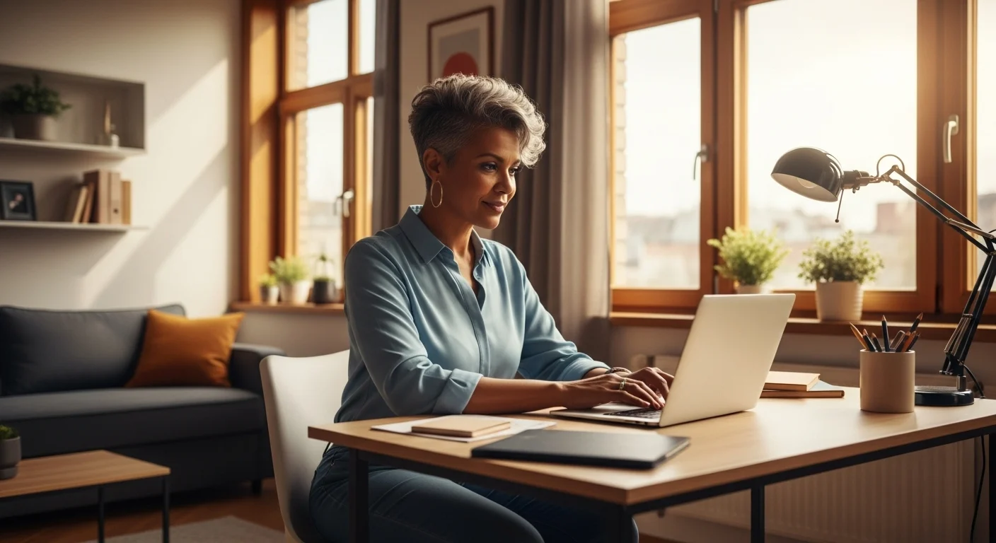 Emprendimiento desde Casa Para mujeres: Una mujer planificando su negocio en una laptop en 2024, representando el concepto Casa Para el Éxito.