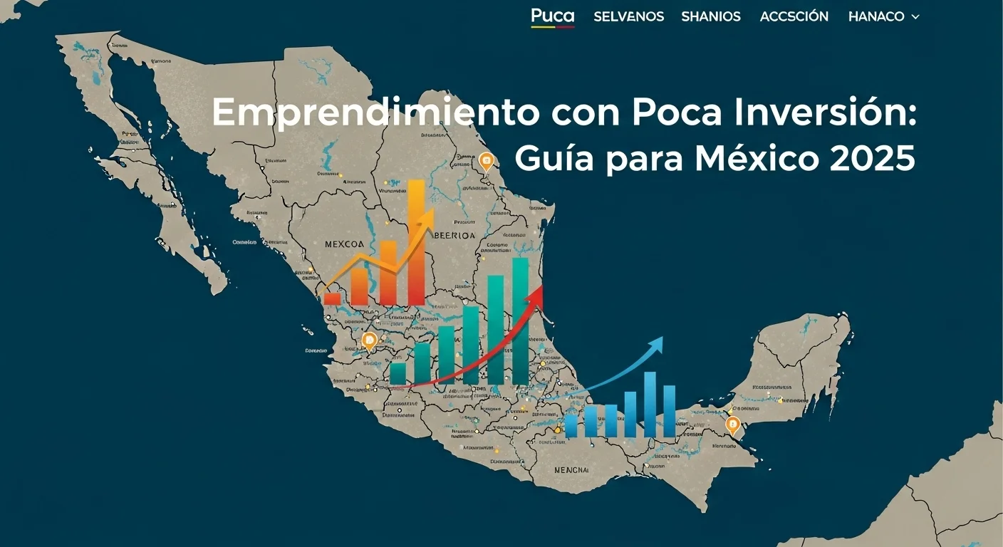 Gráficos de crecimiento sobre un mapa de México, ilustrando el potencial de los negocios rentables con poca inversión y el acceso a financiamiento para startups.