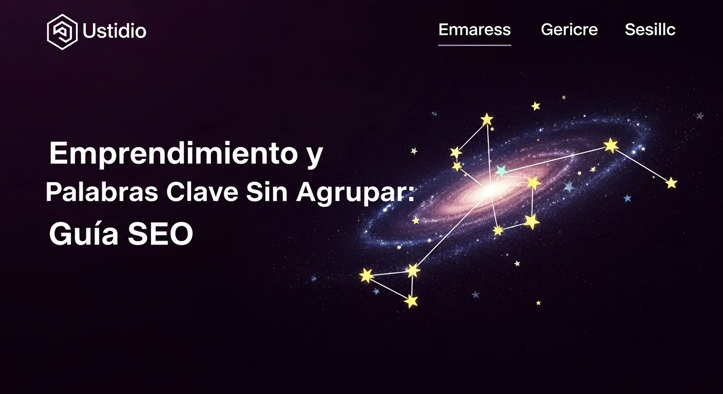 Un mapa de constelaciones donde cada estrella representa una palabra clave sin agrupar, formando una galaxia de oportunidades para el emprendimiento.