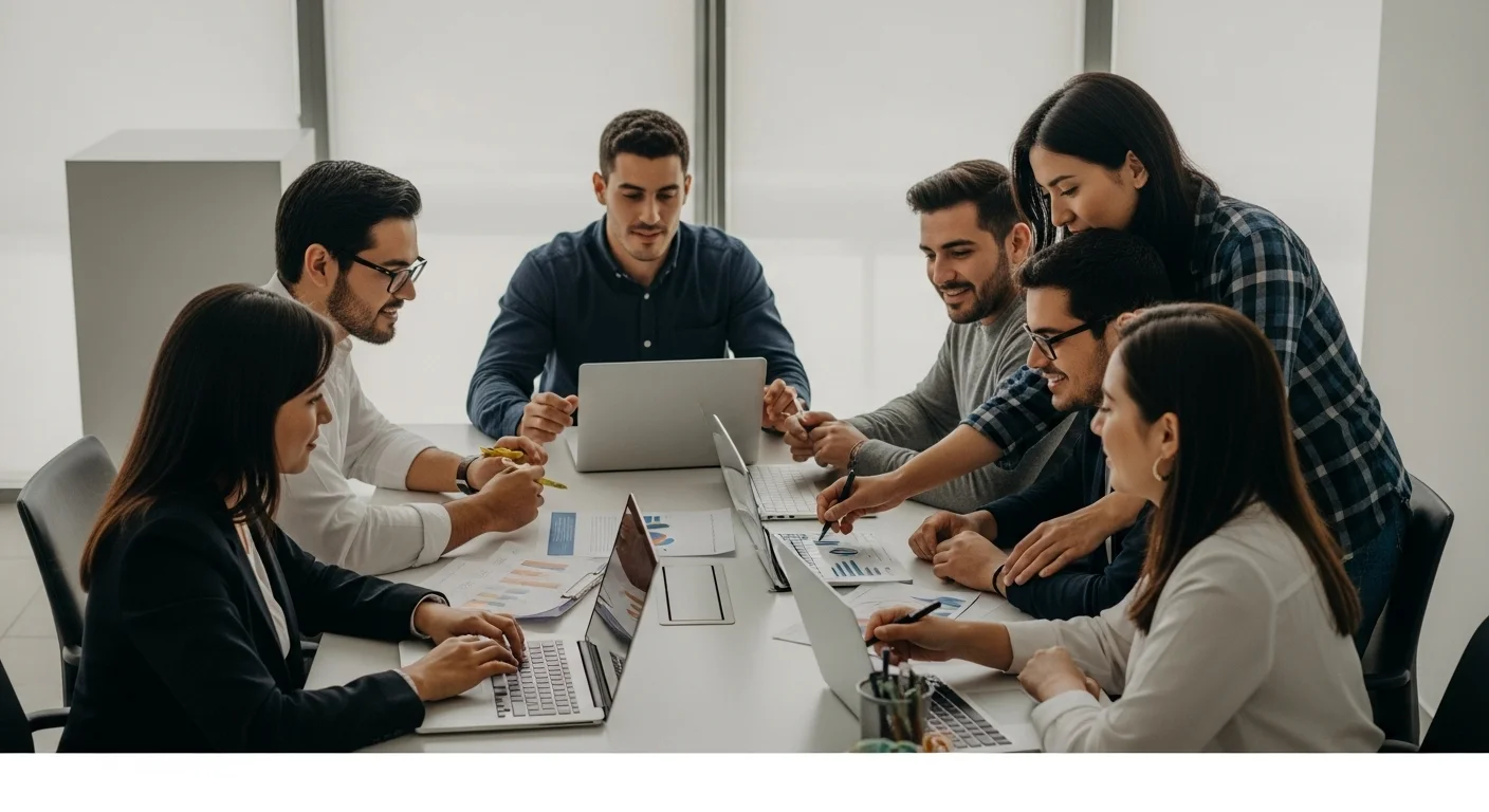 Equipo de una startup mexicana en una reunión de trabajo, planeando su expansión con el apoyo de incubadoras y programas de emprendimiento.