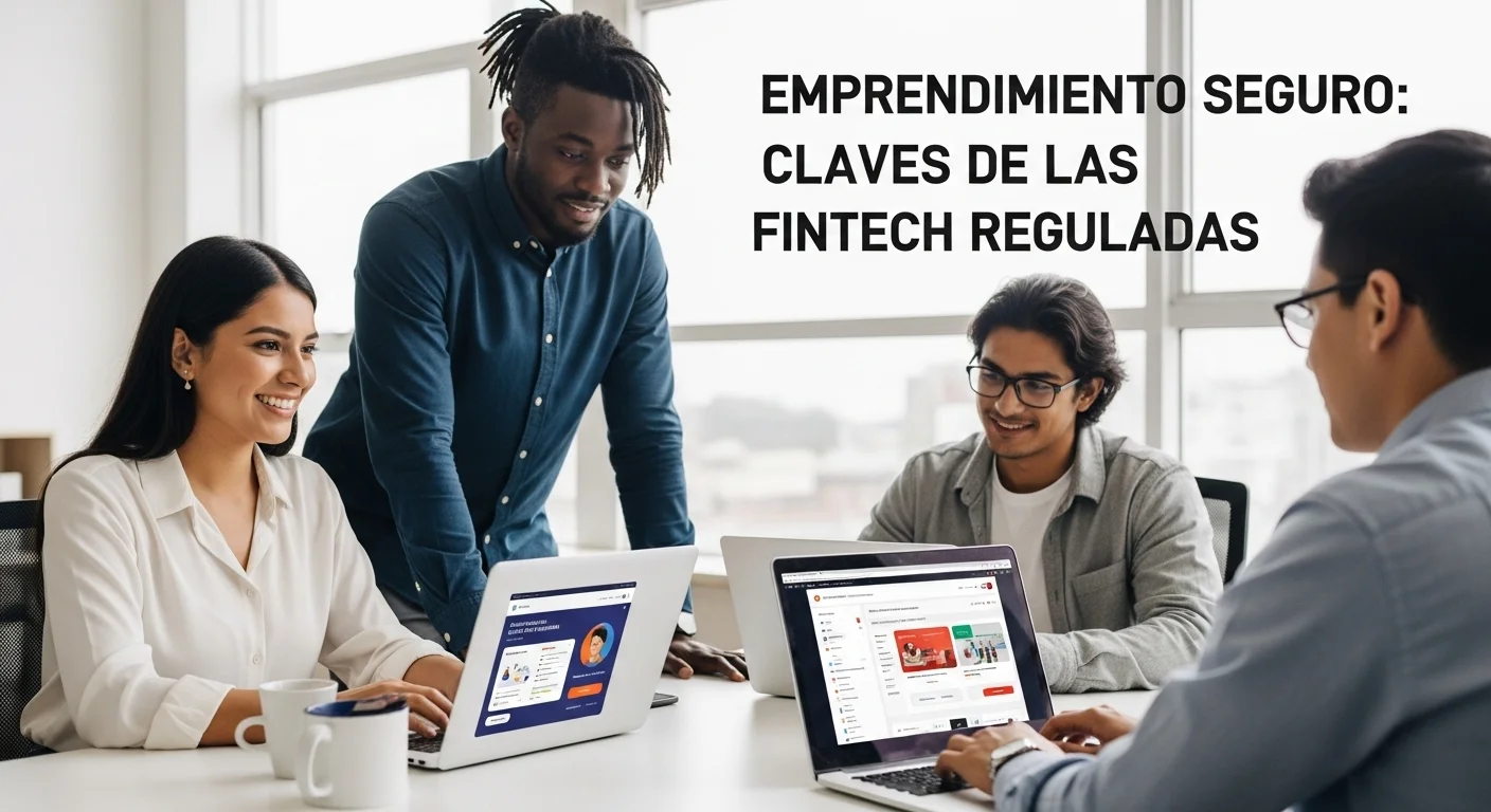 Equipo de una startup colaborando en una oficina moderna, mostrando en sus pantallas interfaces de plataformas de pago y crowdfunding reguladas en México.
