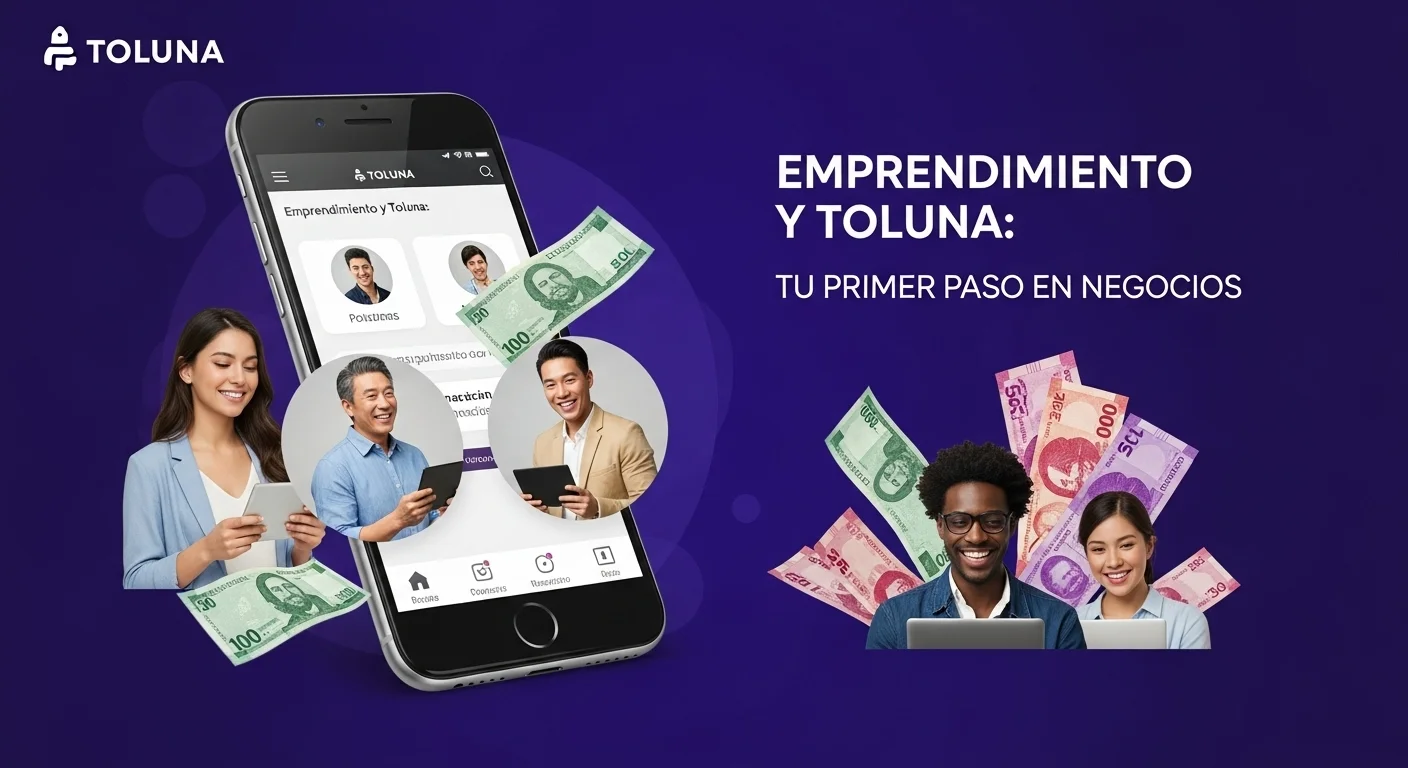 Un collage de imágenes que muestra la app de Toluna en un smartphone, personas diversas participando en encuestas y representaciones de pesos mexicanos, ilustrando el concepto de ganar dinero con encuestas en México.