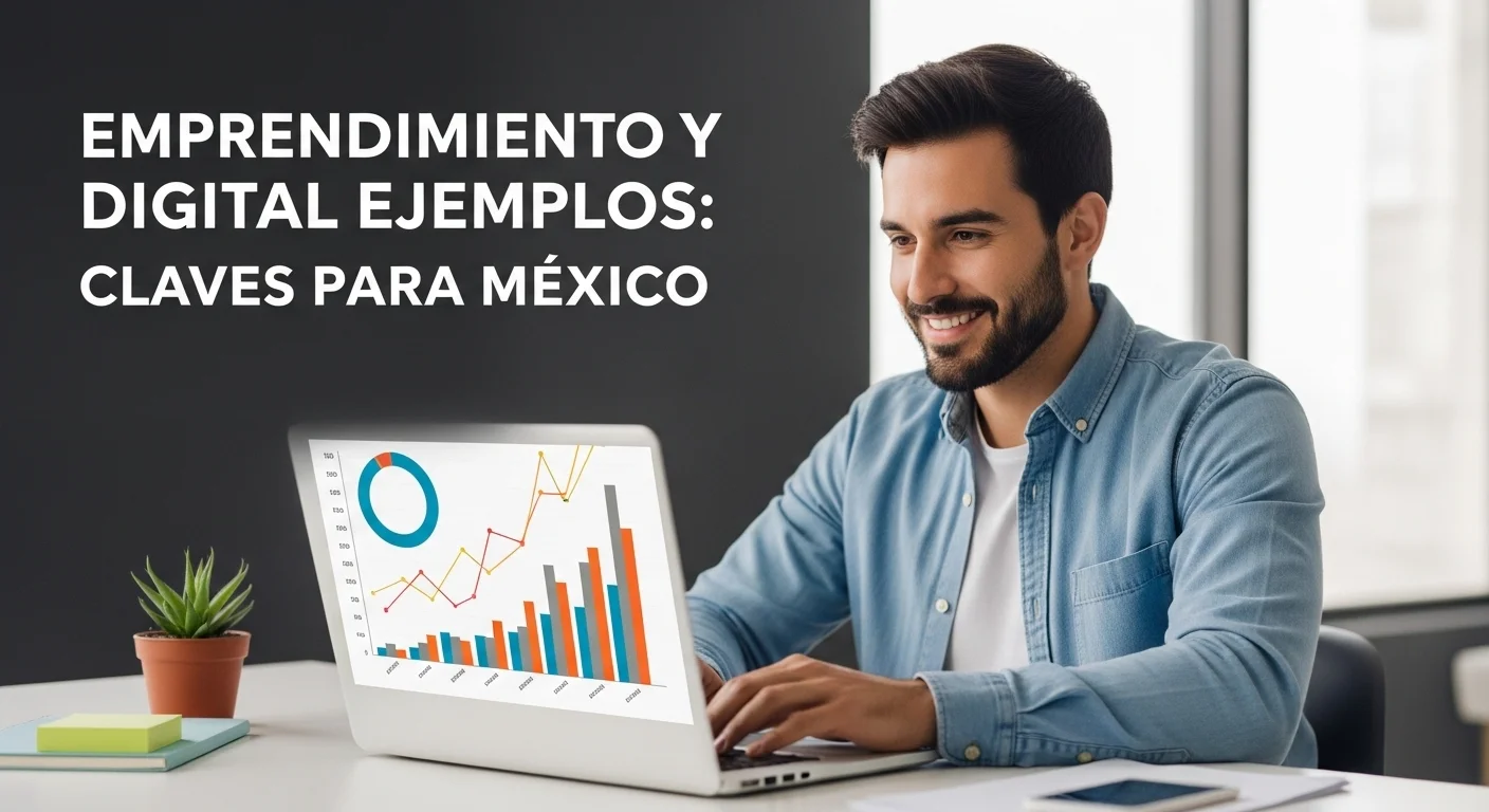 Una persona trabajando en una laptop con gráficos de crecimiento, simbolizando la transformación digital en una startup mexicana.